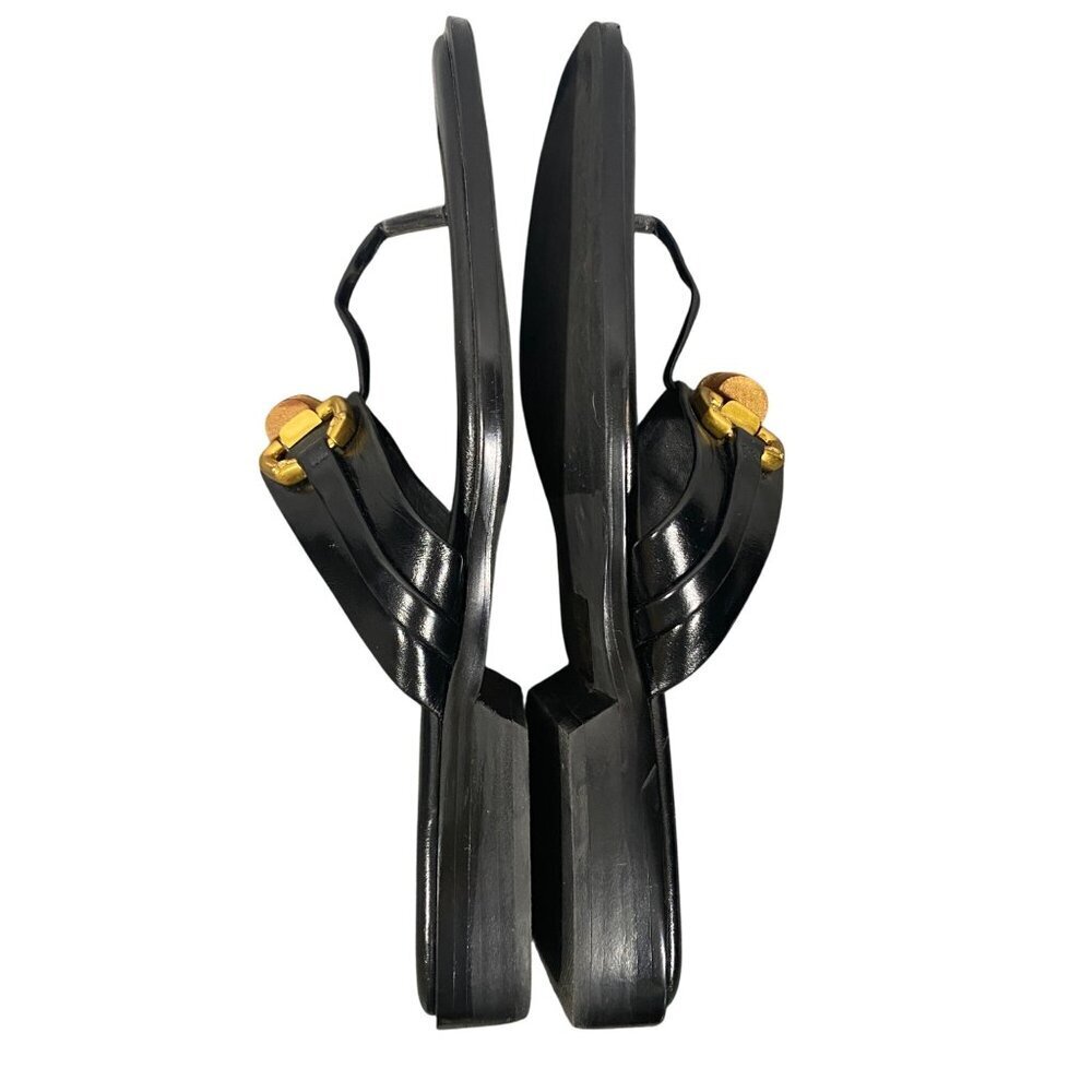 Jeffrey Campbell Black Leather Thong Sandals with Gold & Tan Hardware - Picture 8 of 14